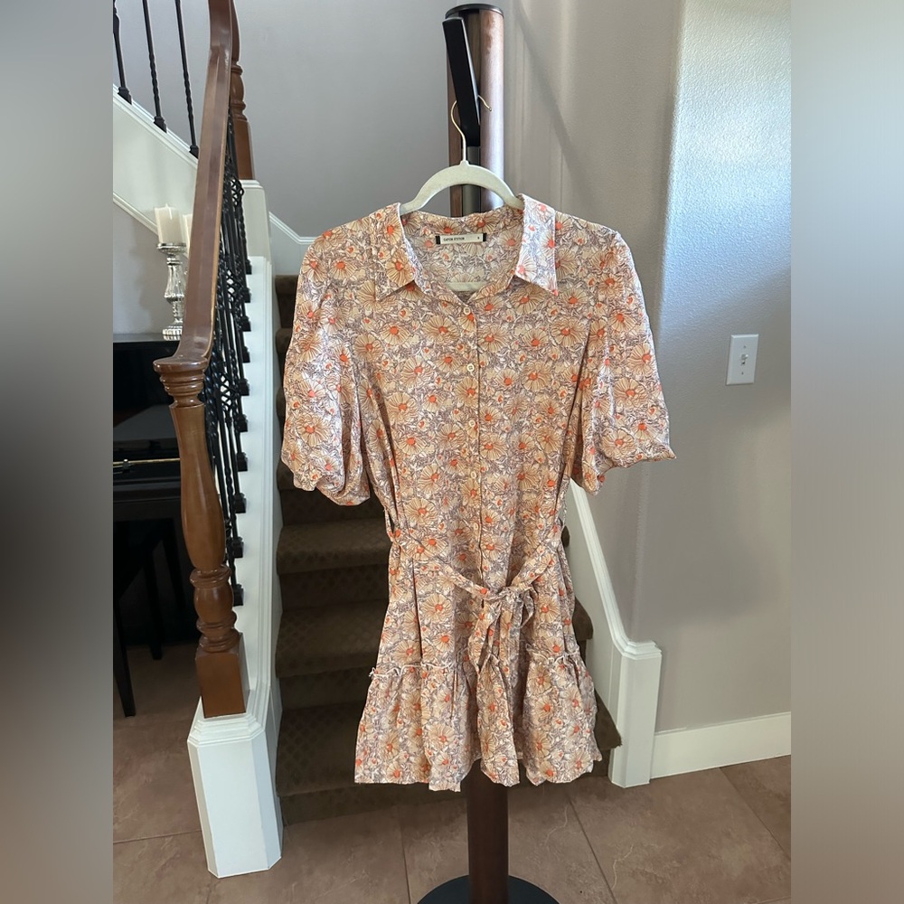 Peach Floral Balloon Sleeved Flirty Mini Dress